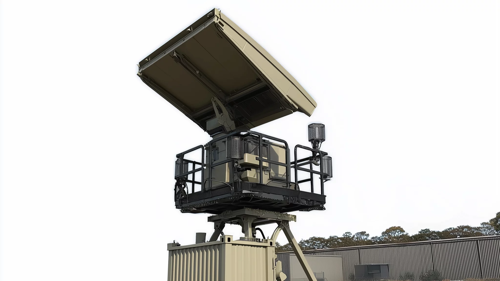 Radar equipment in action, detecting flying drones.
