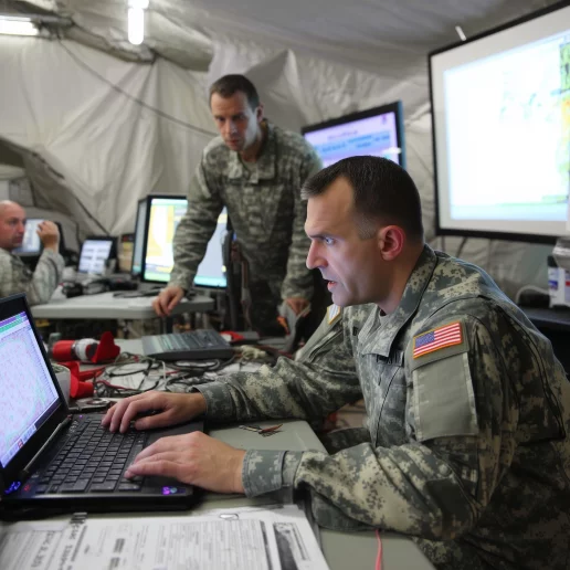 Military technology installations in active combat training.